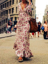 Women's Dresses Printed V-Neck Long Sleeve Ruffle Dress